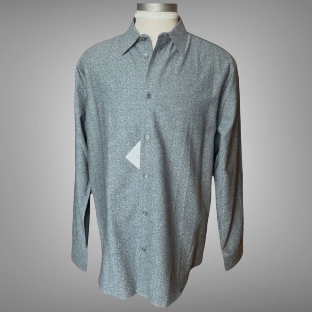 Hermes New Cotton Shirt 17 1/2 /44 Made in France Tete A Tete Jacquard Design